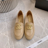 CHANEL 25S LOAFERS WITH LARGE LOGO IN LIGHT CARAMEL CALFSKIN GOLD HARDWARE