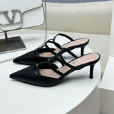 ROCKSTUD WISPY BLACK CALFSKIN MULE 60MM