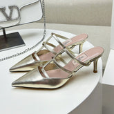 ROCKSTUD WISPY GOLD CALFSKIN MULE 60MM