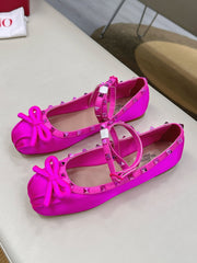 VALEN GARAVANI ROCKSTUD BALLERINAS IN HOT PINK SATIN