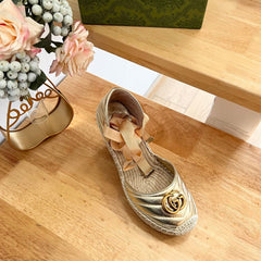 GG Crochet platform Espadrilles Rose Tan Leather