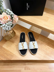 SL YVES LOGO SLIPPER BLACK AND WHITE CALFSKIN