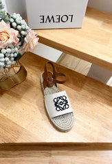 Loew Anagram Black logo White Brown Beige Leather And Canvas Espadrille Sandals