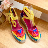 GARAVANI PRINTED COLORFUL CANVAS HIGH SANDAL 95 MM WITH EMBROIDERED LOGO