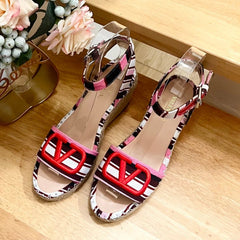 WEDGE SANDALS IN COLORFUL CANVAS 85 MM