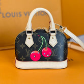 LV 25S NANO ALMA 18 IN DARK BROWN CANVAS MONOGRAM CHERRY PRINT GOLD HARDWARE