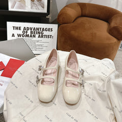 MINI TRES VIVIER STRASS BUCKLE BABIES BALLERINAS IN OFF WHITE PATENT CALFSKIN