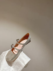 MINI TRES VIVIER STRASS BUCKLE BABIES BALLERINAS IN BEIGE CALFSKIN FULLY EMBELLISHED CRYSTALS