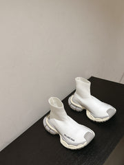 BALENCIAGA 25S SPEED TRAINER SNEAKERS 55 MM IN WHITE AND GREY KNIT