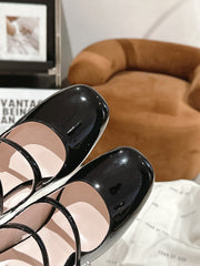 TRÈS VIVIER MARY JANE DOUBLE-STRAP PUMPS IN BLACK PATENT CALFSKIN