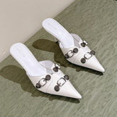 CAGOLE POINTED HIGH MULES IN WHITE SHINY CALFSKIN