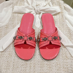 CAGOLE FLAT SANDALS IN ROMAN PINK WAX-OIL SHEEPSKIN