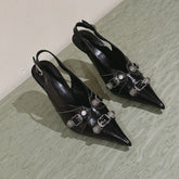 CAGOLE HIGH SLINGBACK IN BLACK GLOSSY CALFSKIN