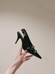 CAGOLE HIGH SLINGBACK IN BLACK GLOSSY CALFSKIN