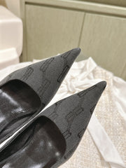 POINTED HIGH PUMPS IN BLACK MONOGRAM JACQUARD FABRIC