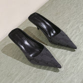 POINTED HIGH MULES IN BLACK MONOGRAM JACQUARD FABRIC