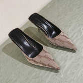 POINTED HIGH MULES IN BEIGE MONOGRAM JACQUARD FABRIC