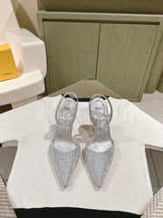 FENDI SEQUINS HIGH-HEELED SLINGBACK 85MM SILVER