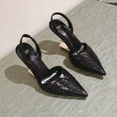 FENDI FIRST HIGH-HEELED SLINGBACK 85 MM IN BLACK LAMBSKIN GOLD HARDWARE