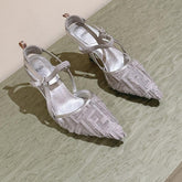 FENDI COLIBRÌ HIGH-HEELED SLINGBACKS 75MM IN LIGHT GREY FABRIC