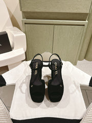 CC HIGH SANDAL BLACK SUEDE CALFSKIN