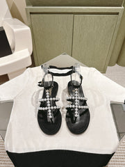 CC SANDALS PEARL ROMAN IN BLACK LAMBSKIN
