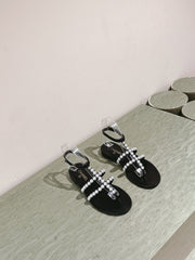 CC SANDALS PEARL ROMAN IN BLACK LAMBSKIN