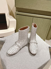 ALAIA SHORT BOOTS IN WHITE LAMBSKIN ATTACH RHINSTONES