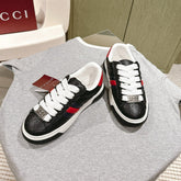 GG ACE SNEAKER WITH WEB IN BLACK EMBOSSED CALFSKIN