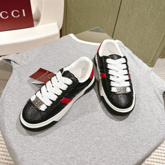 GG ACE SNEAKER WITH WEB IN BLACK EMBOSSED CALFSKIN