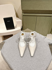 AIMÉE HIGH 8 CM SLINGBACK PUMPS IN WHITE PATENT CALFSKIN