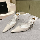 AIMÉE HIGH 8 CM SLINGBACK PUMPS IN WHITE PATENT CALFSKIN