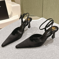 AIMÉE HIGH 8 CM SLINGBACK PUMPS IN BLACK SATIN