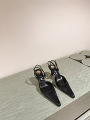 AIMÉE HIGH 8 CM SLINGBACK PUMPS IN BLACK SATIN