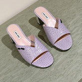 JEWELLED HEEL 55 MULE SANDALS IN PASTEL PURPLE CALFSKIN