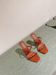 YSL 25S OPYUM HIGH-HEEL SANDALS 100 MM IN BURNT ORANGE BROWN LAMBSKIN