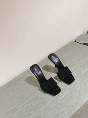 YSL 25S HEELED SANDALS 100 MM IN BLACK LAMBSKIN WITH RHINESTONE-EMBELLISHED STRAP