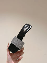 YSL 25S HEELED SANDALS 100 MM IN BLACK LAMBSKIN WITH WHITE RHINESTONE-EMBELLISHED STRAP