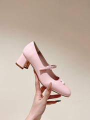 SWING HIGH MARY JANE 55 MM IN PALE PINK PATENT CALFSKIN