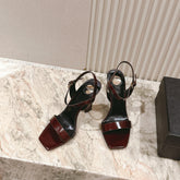 YSL 25S HIGH-HEEL SANDALS 100 MM IN DARK RED LAMBSKIN