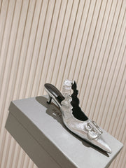 BALENCIAGA 25S HIGH SLINGBACK 45 MM IN SILVER LAMBSKIN WITH SILVER HARDWARE
