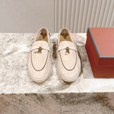 LP LOAFERS 25S IN CHAMPAGNE BEIGE SUEDE WITH SILVER HARDWARE
