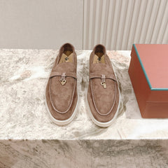 SUMMER WALK LOAFERS BROWN SUEDE WITH GOLD PADLOCK CHARM