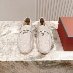 LP LOAFERS 25S IN DUSTY PINK SUEDE WITH SILVER HARDWARE