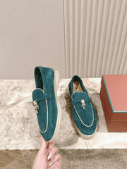 LP LOAFERS 25S IN OCEAN GREEN-BLUE SUEDE WITH SILVER HARDWARE