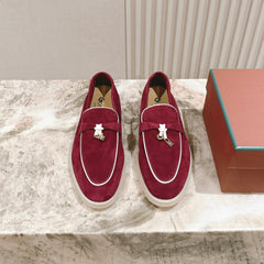 LP LOAFERS 25S IN DEEP BERRY RED SUEDE WITH SILVER HARDWARE