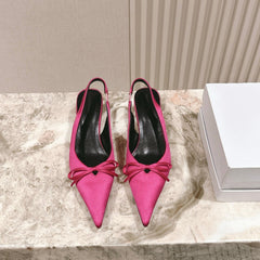 BALENCIAGA 25S HIGH SLINGBACK IN DARK PINK SATIN WITH SMALL BOW