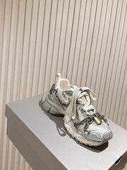 BALENCIAGA 25S 3XL SNEAKERS CHAIN-PADLOCK IN BEIGE MESH FABRIC AND SILVER PU