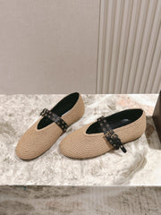 ALAIA MARY JANE 25S IN BEIGE RAFFIA AND BLACK LAMBSKIN WITH SILVER HARDWARE