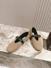 ALAIA MARY JANE 25S IN BEIGE RAFFIA AND BLACK LAMBSKIN WITH SILVER HARDWARE